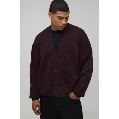 Oversized Boxy Soft Touch Knitted Cardigan | Chocolate | Size Small