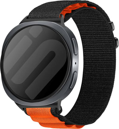 Strap-it Alpine nylon bandje geschikt voor Samsung Galaxy Watch 9 (40/44mm) / Watch 8 (40/44mm) / 8 Classic (46mm) - zwart/oranje