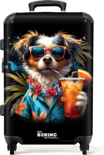 NoBoringSuitcases.com® - Koffer groot - Rolkoffer lichtgewicht - Hond in tropische sferen - Reiskoffer met 4 wielen - Grote trolley XL - 20 kg bagage