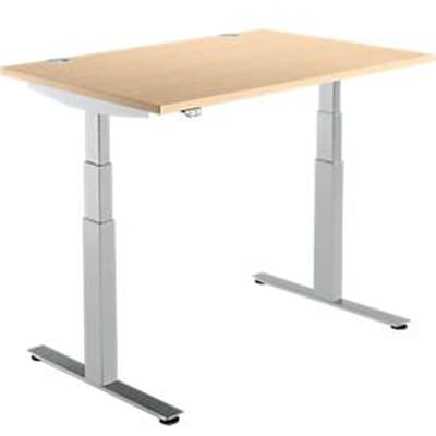 Schäfer Shop  Select Bureautafel DRIVE UP 2, T-poot, rechthoek, tweetraps elektrisch in hoogte verstelbaar, B 1200 mm, esdoorn/blank aluminium