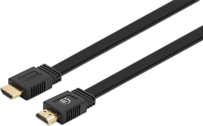 Manhattan 355643 HDMI-kabel HDMI Aansluitkabel HDMI-A-stekker, HDMI-A-stekker 10.00 m Zwart 4K UHD, Afgeschermd (dubbel), Plat, Platte uitvoering