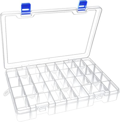 34 raster transparante sorteerdozen voor kleine onderdelen, instelbare vakken assortimentskist sieraden organizer box, voor oorbellen, parels, opslag, kantoorartikelen, visuitrusting, schroeven
