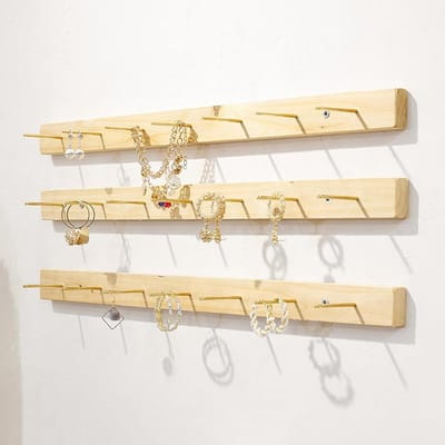 Sieraden Organizer - Wandrek - Sieraden Tonen - Massief Hout - 90 cm - Houtkleur