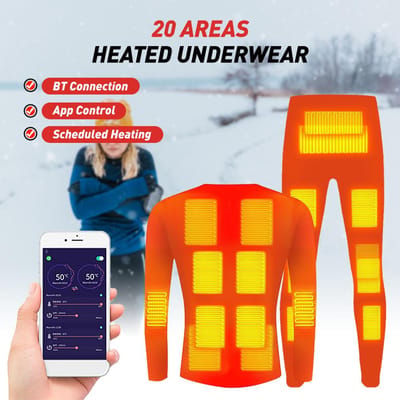 Sous-vêtements chauffants pour hommes et femmes Hiver chaud 20 zones Électrique USB Chauffant Ensemble chemise et pantalon chauffants Contrôle par application 5 noir