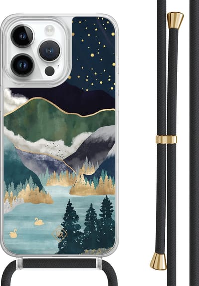 Casimoda® hoesje met zwart koord - Geschikt voor iPhone 13 Pro Max - Star Lake - Afneembaar koord - TPU/polycarbonaat - Multi