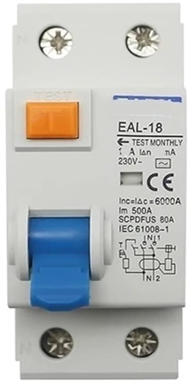 Veiligheidsschakelaar - Differentiële schakelaar - Elektrische beveiliging - Elektromagnetisch type AC - 2P 6A - Grijs