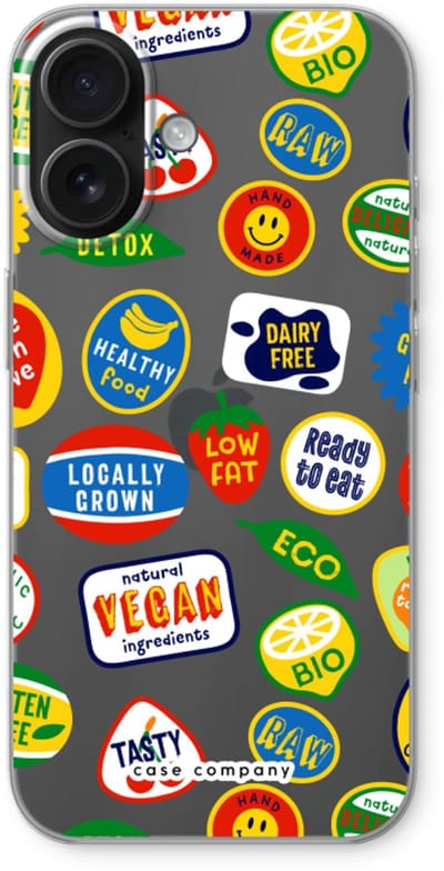 Case Company® - Hoesje geschikt voor iPhone 16 hoesje - Fruitsticker - Soft Cover Telefoonhoesje - Bescherming aan alle Kanten en Schermrand