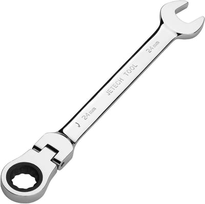 Flexibele Ratelsleutel - Combinatiesleutel Metrisch - Moeilijke Hoeken Bereiken - 180 Graden Flex Hoofd - 24 mm - Zilver
