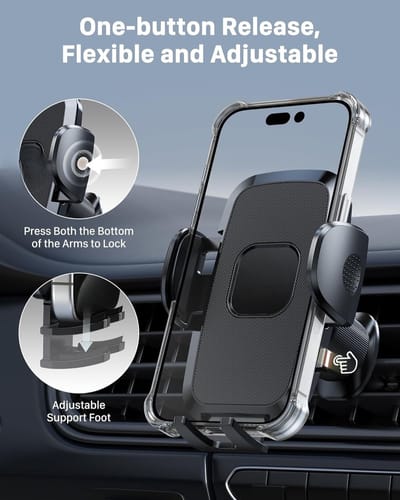 Famanu – Telefoonhouder voor auto ventilatie met dubbele haakbevestiging, universele smartphonehouder