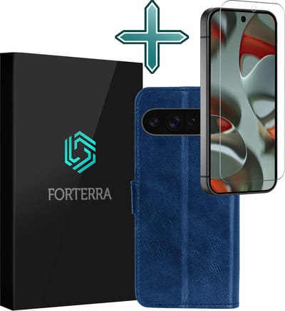 Hoesje Met Screenprotector - Geschikt voor Google Pixel 9 Pro - Luxe Pasjeshouder - Flipcase - Bookcase Portemonee - Flip Case - Kunstleer Book Case - Book Cover - Walletcase - Portemonneehoes - Donkerblauw