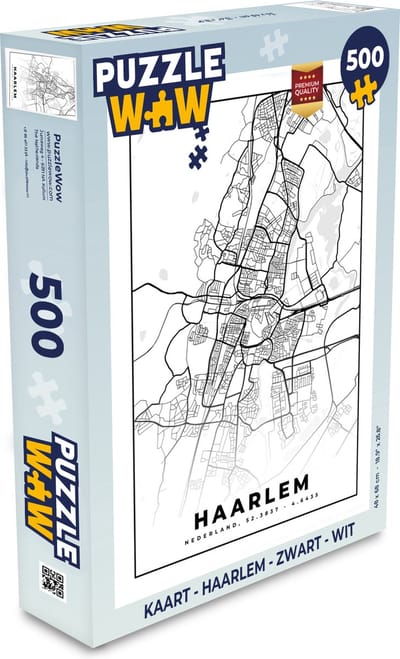 Puzzel Kaart - Haarlem - Zwart - Wit - Legpuzzel - Puzzel 500 stukjes