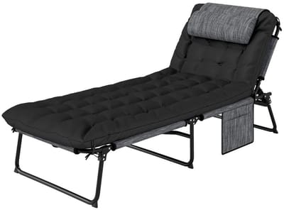 Delightness Ligbed - Stretcher - Opvouwbaar - Met Kussen - Opbergvakje - 4 Standen Verstelbaar - Camping - 67x77x17cm - Grijs
