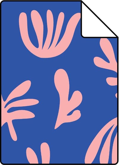 Proefstaal ESTAhome behang planten in Matisse stijl blauw en roze - 26.5 x 21 cm - 131022-S