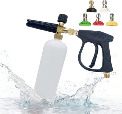 Hogedrukspuit Lans - Schoonmaak Gereedschap - Krachtig Reinigen - 5 Sproeikoppen - 26 cm - Zilver
