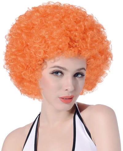 Koningsdag Afro Pruik – Oranje – Korte Krullige Feestpruik voor Dames en Heren – 70s Synthetische Hittebestendige Pruik – Perfect voor Carnaval, Vrijmarkt & Cosplay – 1 Stuk