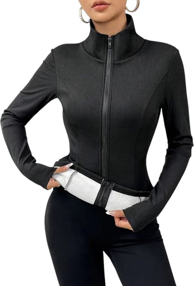 SparkNine Sleekzip fleece vest - met ritssluiting & hoge kraag - S - zwart - voor dames - extra warm - dikke fleecevoering - lange mauwen