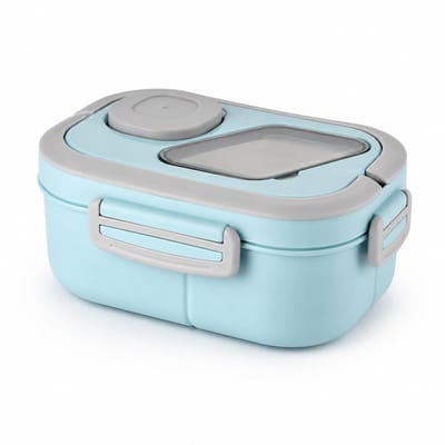 Bobypet - Lunchbox volwassenen - Lunchbox kinderen - Lekvrije Lunchbox met Vakjes - BentoBox - 1200 ml - 6 Compartimenten - Inclusief Spork en Boterbakje - Magnetronbestendig - Voor Werk, School en Picnic- Blauw