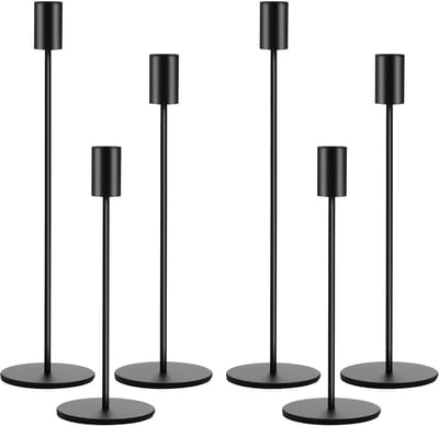 Kandelaar Set van 6 - Kaarsenhouder - Kaarsenstandaard - 23, 28, 33 cm - Decoratieve accessoires - Metaal - Zwart - voor bruiloft, woonkamer decoratie, Diner Bij Kaarslicht