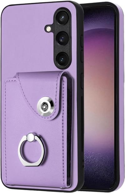 Shockproof Wallet Case voor Galaxy S24 FE met Kaarthouder en Kickstand - Beschermende Cover in Paars