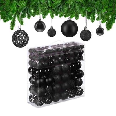 kerstballen - set van 150 - mat - glanzend - glitters - plastic - ∅ 3, 4, 6 cm - zwart