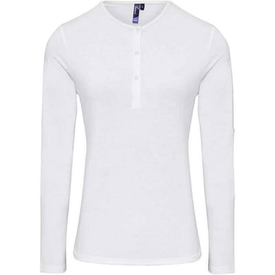 Premier Dames/Dames Long John Effen Rol Mouw T-shirt (Wit)