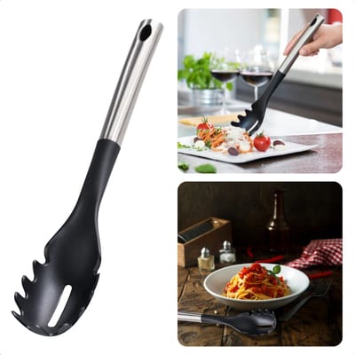Spaghettilepel - Spaghetti Lepel - Pastalepel - RVS/Nylon - Zwart Keukengerei - Inclusief EBOOK