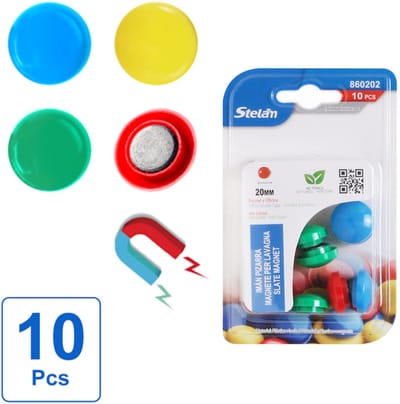Decopatent - 10 Stuks Gekleurde Ronde Whiteboardmagneten - Stelam Whiteboard Magneten - 20mm Breed - Gekleurd magneet rond - Magneet voor Whiteboard, Magneetbord, Memobord, Magnetisch Tekenbord, op Koelkast - Afm: 2xCm.