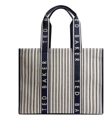 Ted Baker Shopper Schoudertas Hayllee Striped Canvas Large Icon Bag Navy Crème