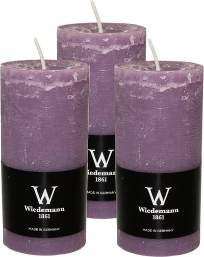Wiedemann Cilinderkaars/stompkaars - 3x - rustieke kaars - paars - 6 x 12 cm - 42 branduren