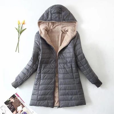 Dames Katoenen Jas Winter Herfst Lamsvacht Jassen Dames Capuchon Gewatteerde Kleding Dames Plus Size Lange Mouw Ultra Licht Katoenen Jas XXL grijs