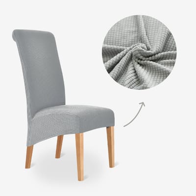 BankhoesDiscounter Knitted Hoge Rugleuning Stoelhoes – Eetkamer Stoelhoezen – Zetelhoes - Hoezen voor Eetkamerstoelen - Stoelbeschermers - Stoelhoezen Stretch - Lichtgrijs
