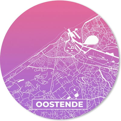 Muismat rond 20x20 cm - Mousepad Stadskaart - Oostende - Paars - België - Ronde muismatten