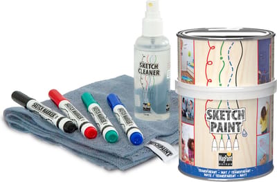 MagPaint SketchPaint Starterspakket - Whiteboardverf Transparant Mat 500ml (4m²) - Compleet met Reinigerspray, Markers & Microvezeldoek