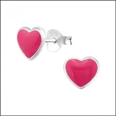 Aramat Jewels | Oorbellen | Zilveren Hartje Oorstekers – 925 Zilver -Emaille | Rood/Wit-8x9mm | |7mm | Zilver | Kinderen, Volwassenen | Verkleurd niet