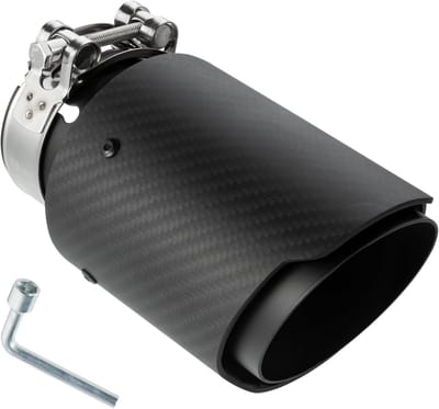 Dailygoods - Catekro Uitlaatpunten van 60 mm roestvrij staal en carbon, universele inlaat (60 mm) en uitlaat (89 mm), dubbele buis-einddemper voor dieper motorgeluid, bolt-on-montage voor auto (mat zwart)