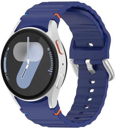 Siliconen wave bandje - geschikt voor Samsung Galaxy Watch 7 (40 & 44mm) / Watch 6 (Classic) / Watch 5 (Pro) / Watch 4 (Classic) / Watch FE - zilveren gespsluiting - donkerblauw