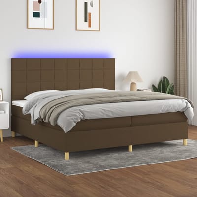 vidaXL - Boxspring - met - matras - en - LED - stof - donkerbruin - 200x200 - cm