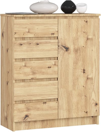 Kommode K80 met 5 Lades en 1 Deur / AKORD Furniture Factory / Artisan Eik / 80 x 97 x 35 cm