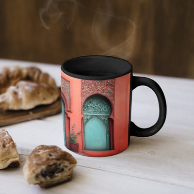 Magische Mok - Foto op Warmte Mokken - Koffiemok - Lantaarn - Deur - Turquoise - Magic Mok - Beker - 350 ML - Theemok