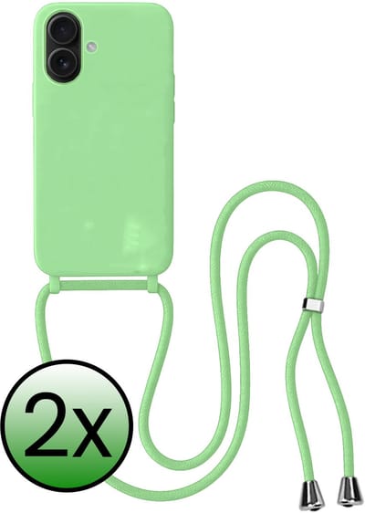 Hoes Geschikt voor iPhone 17 Hoesje Met Koord - Telefoonhoesje Geschikt voor iPhone 17 Backcover Met Afneembaar Koord - Groen - 2 Stuks