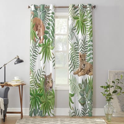 Safari Dieren Leeuw En Tijger Raamgordijn Voor Kinderkamer Huis Jaloezieën Gordijnen Voor Woonkamer Slaapkamer Raamgordijnen 135W x 115H(cm) x1
