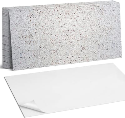 Coloray Plaktegels - Natuursteen textuur Zelfklevende Wandtegels - 40 cm x 20 cm - Wit Plaktegels - 10 stuks - Rechthoek PVC Tegels - Plaktegels Badkamer - Vloertegels Zelfklevend - Vinyltegels Vloer Zelfklevend - Portugese Tegels