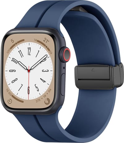 Strap-it Magnetische Siliconen band - Geschikt voor Apple Watch bandje - Series 1/2/3/4/5/6/7/8/9/10/11/SE/SE2/SE3 - Donkerblauw - Siliconen bandje met D-buckle sluiting - iWatch sportbandje voor maat: 38 / 40 / 41 / 42mm