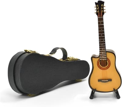 Miniatuur Akoestische Gitaar met Stand en Case, 6 Snaren, Perfect voor Thuisdecoratie en Verzamelobjecten