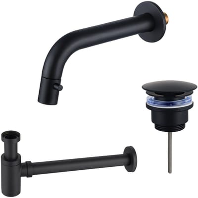 FugaFlow Eccelente Acces Fonteinkraanset - inbouw - uitloop 18cm - inkortbaar - sifon - always open plug - mat zwart