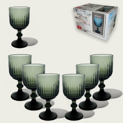 Arca ROYAL Wijn/Waterglas op voet 300ml, grijs, set van 6 stuks, verpakt in een giftbox