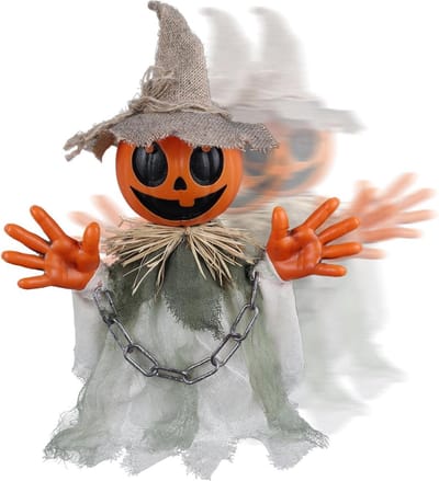 Halloween Pompoenman - Geanimeerde Figuur - Tuin Decoratie - Geluid en Aanraaksensor - 40 cm Hoog - Oranje