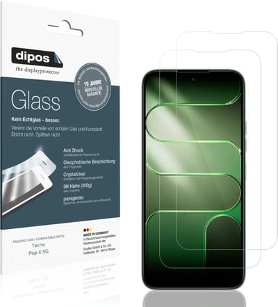 dipos – 2x Pantserfolie geschikt voor Tecno Pop X 5G | 9H Screenprotector