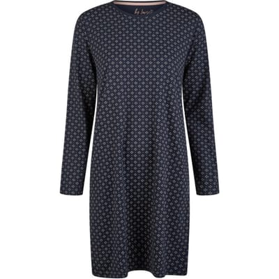 By Louise Essential Dames Nachthemd Lange Mouw AOP Blauw - Maat S