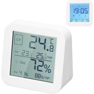 Hygrothermographe multifonctionnel à écran tactile LCD numérique Humidité intérieure et blanc